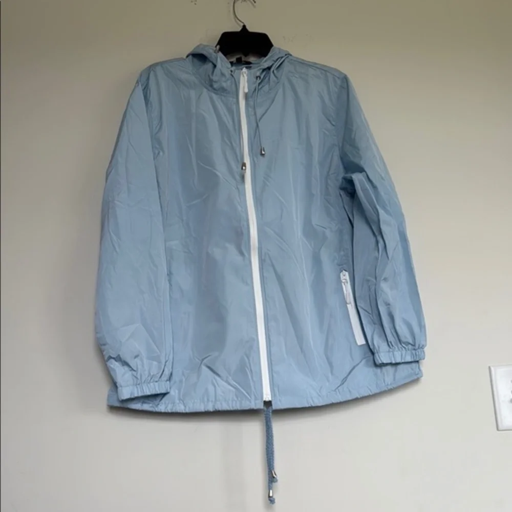 New N T . Avoogue Light Blue Hooded Windbreaker Jacket
